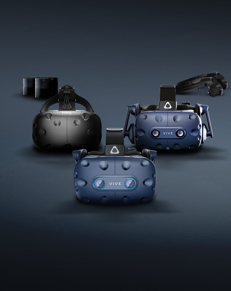 Certified refurbished VIVE VR headset, Pro Eye headset, Pro headset and accessories.